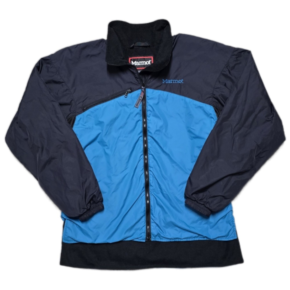 VTG Marmot Womens Sz M DriClimate Windbreaker Jacket Blue Black Fleece Lined